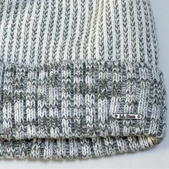 L.L. Bean Gray Knit Beanie with Pom-Pom One Size Striped Lined MWT  Unisex - Picture 3 of 10